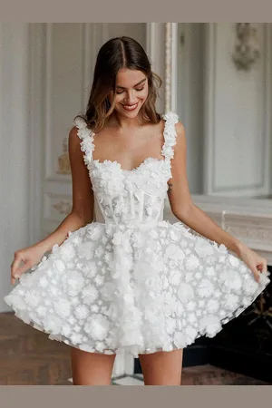 milanoo.com Mini abito da sposa corto abito da sposa corto scollo a cuore senza maniche corto abiti da sposa corti