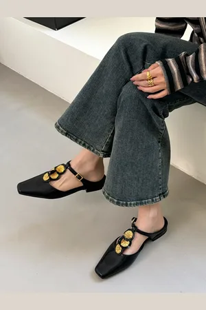 milanoo.com Scarpe basse slip-on senza schienale con punta quadrata da donna nere