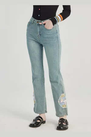 milanoo.com Jeans Bootcut con ricamo pantaloni corti per donna 2025
