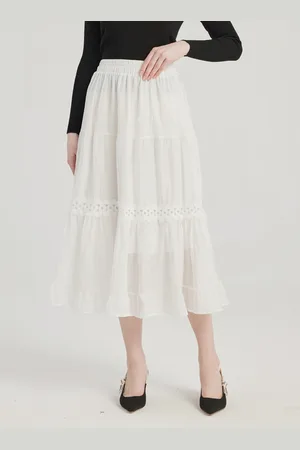 milanoo.com Gonna a strati bianca Gonna midi a trapezio per donna 2025