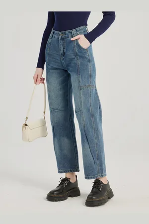 milanoo.com Jeans dritti in blu pantaloni casual cropped per le donne 2025