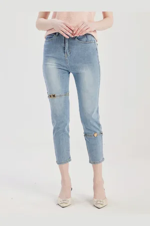 milanoo.com Jeans corti blu chiaro slim fit casual bottom per donna 2025