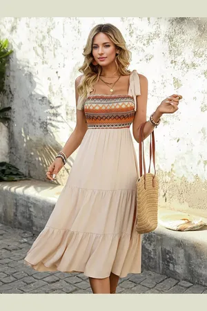 milanoo.com Abito midi boho a strati abito estivo a trapezio per donna 2025