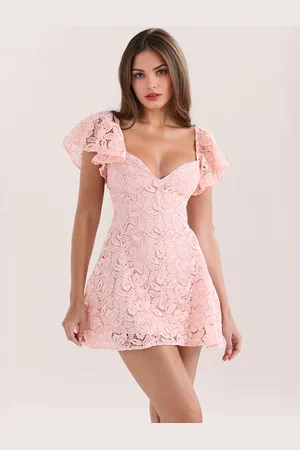 milanoo.com Dolce abito in pizzo con scollo a V e maniche a palloncino estivo mini abito a trapezio per donna 2025