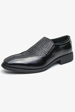 milanoo.com Mocassini da uomo classici in pelle stampata con tacco basso e spesso scarpe da sera stile penny retrò punta affilata comode leggere antiscivolo basse slip-on da lavoro in pelle