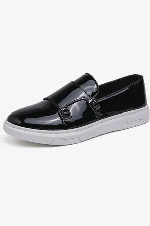 milanoo.com Mocassini da uomo con doppio cinturino in pelle verniciata casual comode scarpe basse eleganti casual da passeggio comode mocassini da uomo sneakers scarpe eleganti