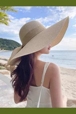 milanoo.com Cappello estivo di paglia con tesa larga protezione solare cappello da spiaggia pieghevole per le donne 2025
