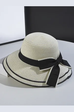 milanoo.com Cappello di paglia con fiocco per donna Cappello da sole estivo da mare 2025