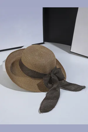milanoo.com Cappello estivo in paglia con fiocco cappello da spiaggia pieghevole per le donne 2025