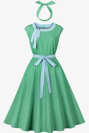 milanoo.com Abito vintage a pois con cintura e fascia per capelli abito midi retrò per donna 2025