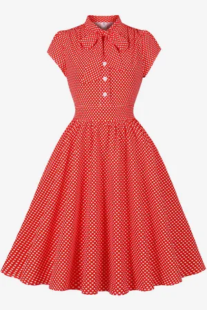 milanoo.com Abito midi a pois abito retrò a maniche corte di ispirazione vintage per le donne 2025