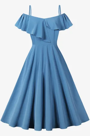 milanoo.com Abito midi retrò con spalle scoperte e volant abito vintage a trapezio per donna 2025