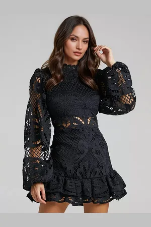 milanoo.com Abito in pizzo con maniche a sbuffo per feste di compleanno mini abito a trapezio per donna 2025
