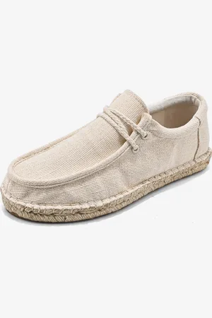 milanoo.com Mocassini da uomo in tela di lino scarpe da passeggio traspiranti scarpe basse punta rotonda scarpe da barca leggere
