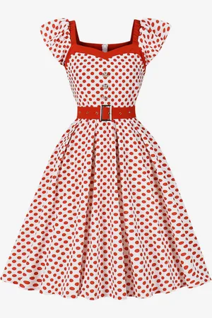 milanoo.com Abito retrò a trapezio a pois con cintura abito midi vintage ispirato per le donne 2025