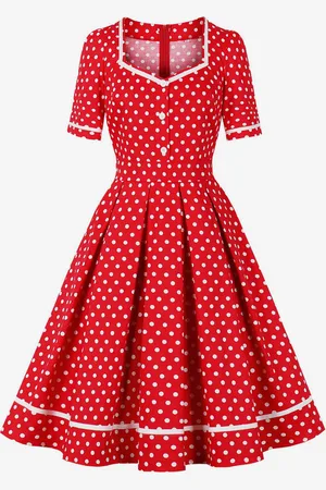 milanoo.com Abito midi retrò a pois manica corta abito vintage a trapezio per donna 2025