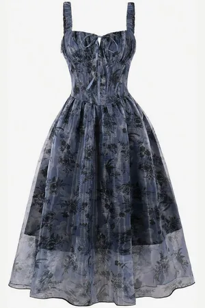 milanoo.com Abito sottoveste floreale blu di ispirazione vintage abito midi a trapezio per donna 2025