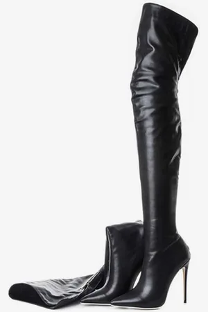 milanoo.com Stivali sopra il ginocchio Stivali con tacco stretto Stivali in pelle opaca sexy Stivali a stiletto Stivali al ginocchio in PU a punta