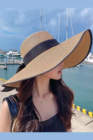 milanoo.com Cappello estivo in paglia con tesa oversize protezione solare cappello da spiaggia pieghevole per donna 2025