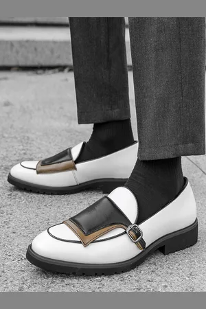milanoo.com Mocassini da uomo con punta tonda e fibbia slip-on scarpe da ballo con design colorblock
