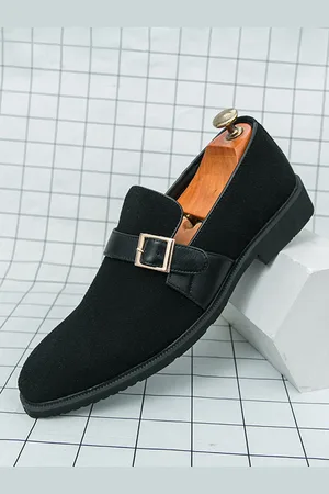 milanoo.com Mocassini da uomo con punta a punta slip-on cinturino con fibbia in pelle scamosciata scarpe da uomo