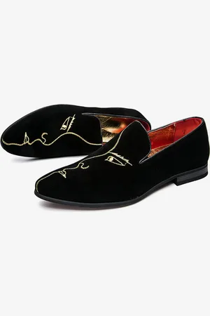 milanoo.com Mocassini da uomo con ricamo in pelle scamosciata punta affilata scarpe da passeggio scarpe con tacco basso scarpe da uomo