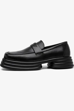 milanoo.com Mocassini con plateau per uomo slip on tacco spesso punta quadrata scarpe penny