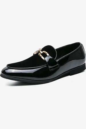milanoo.com Mocassini da uomo in pelle scamosciata con giunture slip on fibbia a catena scarpe penny con punta a punta tacchi bassi scarpe da ballo