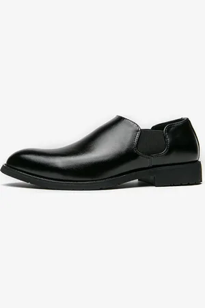 milanoo.com Scarpe eleganti da uomo con punta affilata in pelle sintetica antiscivolo con suola in gomma stile Chelsea basse con tacco a blocco scarpe casual