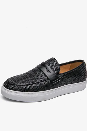 milanoo.com Mocassini da uomo Slip-Ons Punta tonda Scarpe da uomo in pelle intrecciata Penny Shoes Resistenti all\\