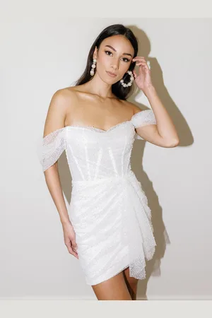 milanoo.com Mini abito da sposa corto abito da sposa corto senza spalline maniche corte tubino abiti da sposa corti