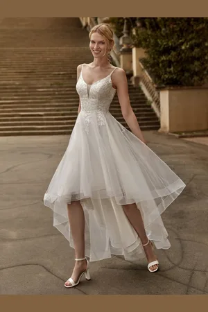 milanoo.com Abito da sposa corto scollo a V maniche corte linea ad A lunghezza al ginocchio