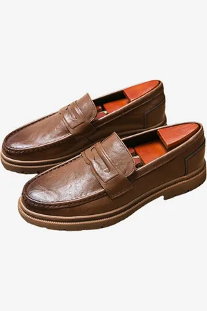 milanoo.com Mocassini da uomo slip-on punta rotonda antiscivolo tacco basso scarpe in pelle penny