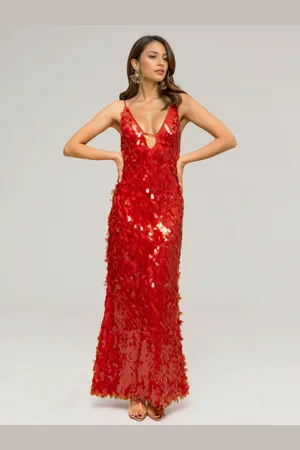 milanoo.com Abito lungo con paillettes in con scollo a V profondo e spalline sottili abito lungo da festa formale sexy per le donne 2025