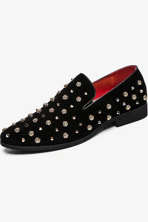 milanoo.com Mocassini da uomo con borchie dorate in pelle scamosciata con borchie floreali facili da indossare formali casual per feste di nozze balli di fine anno scarpe basse da uomo
