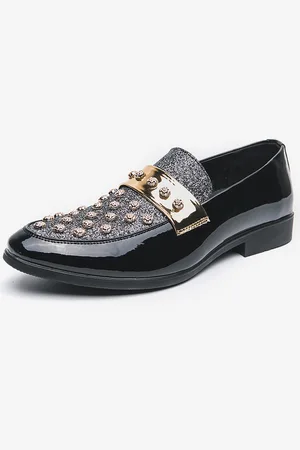 milanoo.com Scarpe da sera casual da uomo con strass e rivetti da festa da discoteca alla moda