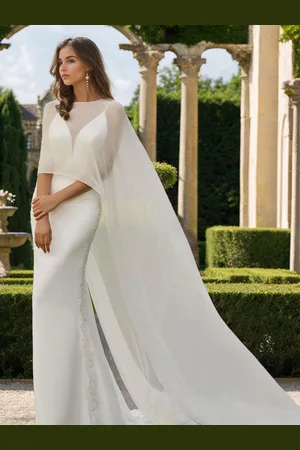 milanoo.com Coprispalle da sposa senza maniche scollo a barchetta maniche a cappuccio scialli chiffon coprispalle da sposa