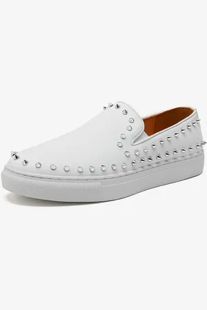 milanoo.com Sneakers slip-on da uomo bianche con borchie eleganti scarpe casual punk rock con dettagli chiodati