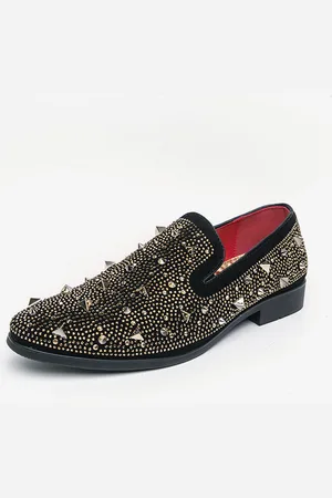 milanoo.com Mocassini da uomo con borchie dorate in pelle scamosciata da indossare casual formali da sposa e da festa