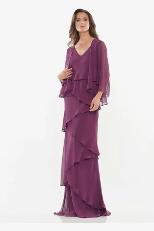 milanoo.com Abito da festa per la madre della sposa abiti da cerimonia per invitati scollo a V senza maniche a trapezio con volant