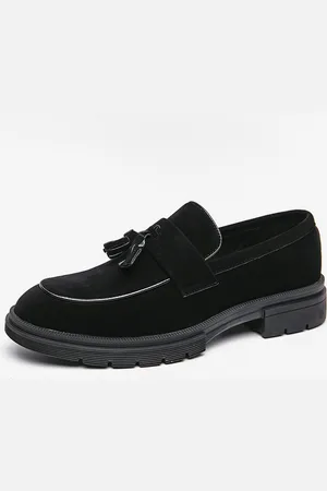 milanoo.com Mocassini da uomo in pelle scamosciata slip-on punta tonda nappe scarpe penny antiscivolo resistenti all\\