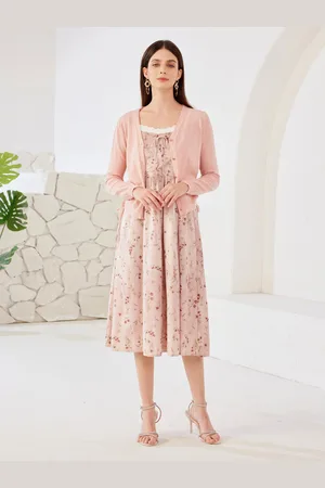 milanoo.com Abito midi a sottoveste floreale con cardigan lavorato a maglia per donna 2025