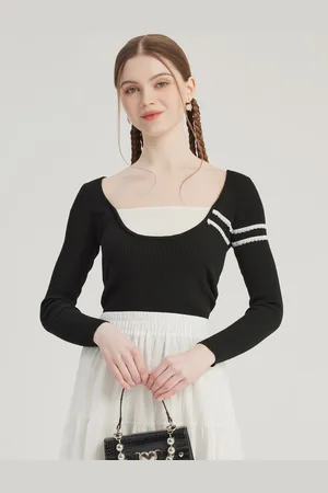 milanoo.com Maglietta a maglia a contrasto di colore finto top primaverile in due pezzi per donna 2025