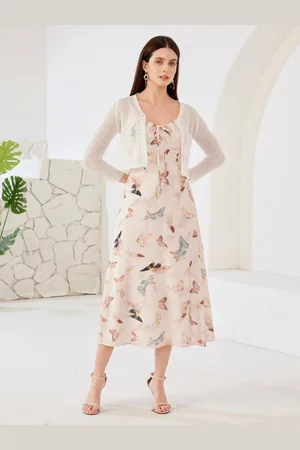 milanoo.com Abito midi con stampa a farfalla e cardigan lavorato a maglia per donna 2025