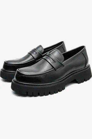 milanoo.com Mocassini da uomo in pelle antiscivolo con plateau scarpe penny con punta tonda suola carrarmato scarpe casual formali