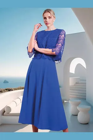 milanoo.com Abito da mamma con scollo a gioiello maniche corte linea ad A in pizzo abiti da sposa