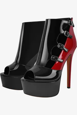 milanoo.com Scarpe sexy da donna con plateau e fibbia stivaletti alti fino al cielo