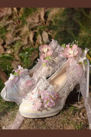 milanoo.com Abito da sposa Lolita Calzature Lolita Blocchi di colore viola Pizzo Fiori Fiocchi Punta rotonda Scarpe Lolita in pelle PU