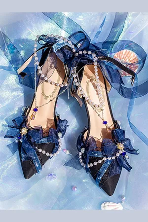 milanoo.com Abito da sposa Lolita Calzature Lolita Blocchi di colore rosa Fiocchi Perle Balze Punta affilata Scarpe Lolita