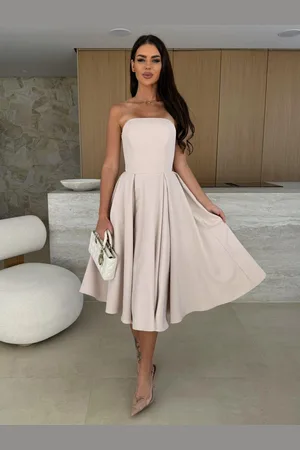 milanoo.com Elegante abito senza spalline a vita alta abito da festa a trapezio per donna 2025